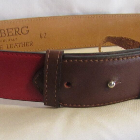 Iceberg Italian Red and Brown Leather Belt Silver Hardware, Size 42/31 cm J892 - Picture 6 of 6